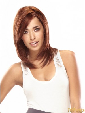 Auburn Shoulder Length Good Straight Layered Lace Wigs