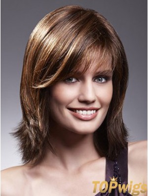 Lace Front Wigs With Bangs Brown Color Shoulder Length