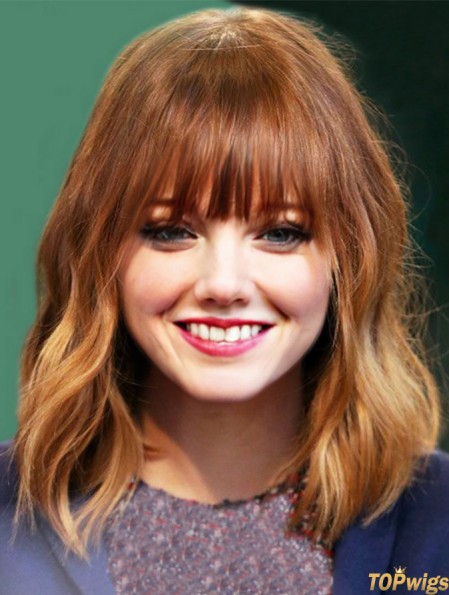 Lace Front Emma Stone Wigs Human Hair UK With Bangs Wavy Style Cropped Color