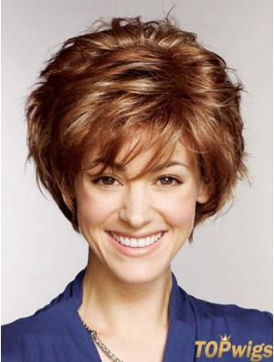 Remy Human Layered Straight Short Auburn Petite Wigs Monofilament