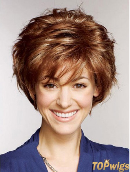 Remy Human Layered Straight Short Auburn Petite Wigs Monofilament