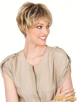 Human Hair Blonde Wigs With Lacr Front Chin Length Straight Style