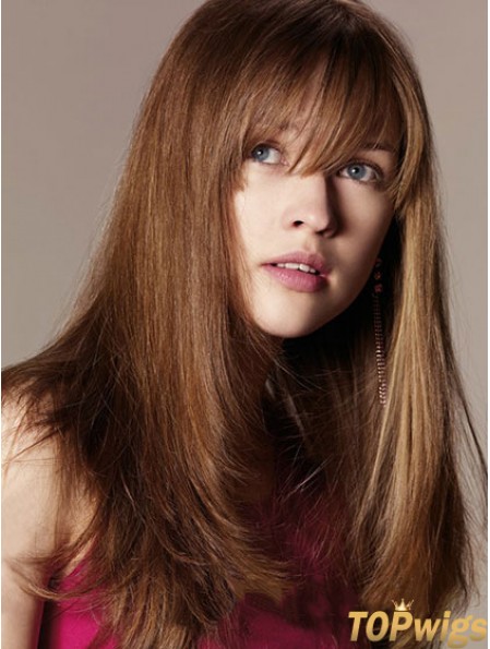 Synthetic Wig With Bangs Long Length Straight Style Auburn Color