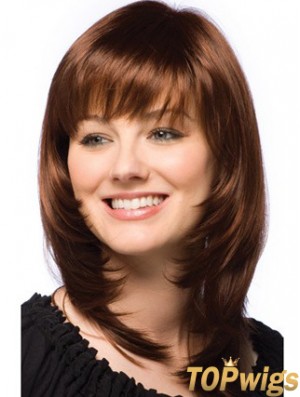 Synthetic Wigs Dark Auburn Layered Cut Straight Style Auburn Color