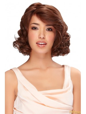 Real Hair Wigs Classic Bobs Auburn Color Chin Length Wavy Style