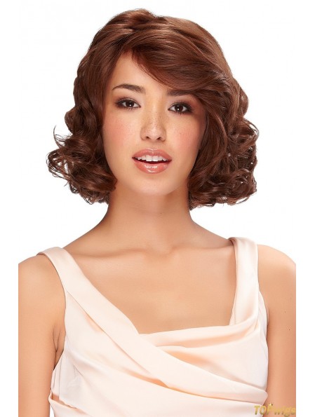 Real Hair Wigs Classic Bobs Auburn Color Chin Length Wavy Style