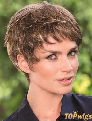 6 inch Brown Cropped Boycuts Wavy Top Lace Wigs