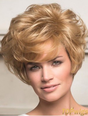 Human Hair Front Lace Wigs Short Length Wavy Style Layered Cut