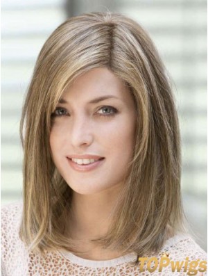 14 inch Flexibility Blonde With Bangs Monofilament Wigs