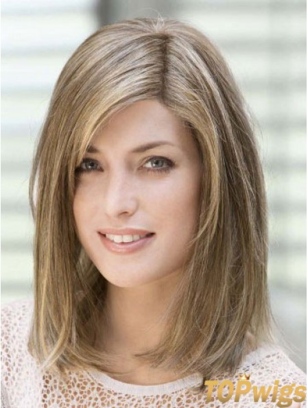 14 inch Flexibility Blonde With Bangs Monofilament Wigs