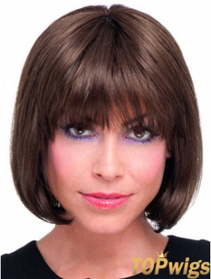 Real Hair Bob Wig With Lace Front Chin Length Straight Style