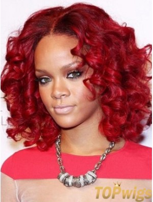 Curly Without Bangs Shoulder Length Red Good Lace Front Wigs