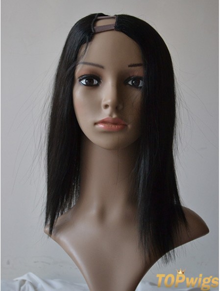 14 inch Lace Front Straight Black Ideal U Part Wigs