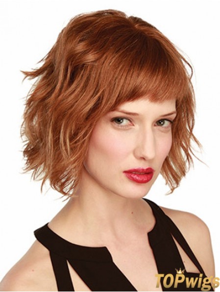 Wavy Bob Wig Chin Length Monofilament Wavy Style Auburn Color