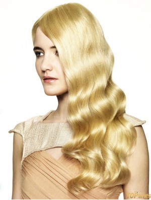 Without Bangs Fashionable Wavy Blonde Long Human Hair Wigs