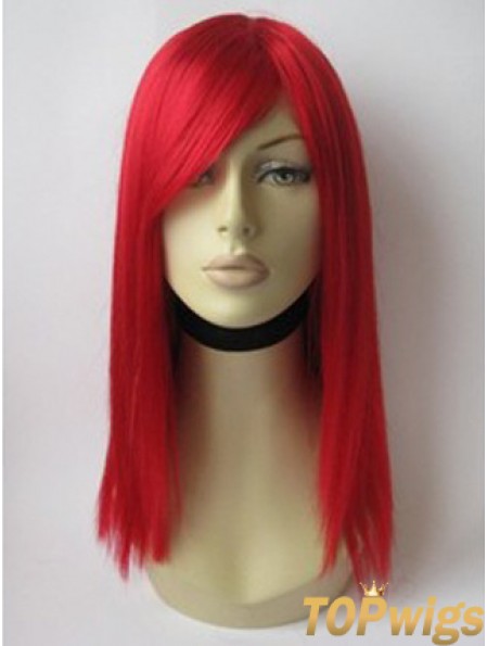 Red Human Hair Wig With Bangs Red Coulr Shoulder Length