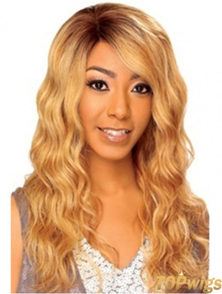 22 inch Blonde Long Without Bangs Wavy High Quality Lace Wigs