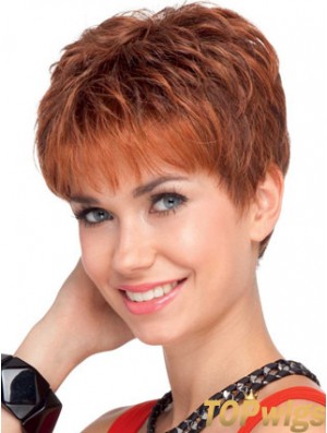 Soft 4 inch Red Cropped Boycuts Wavy Lace Wigs