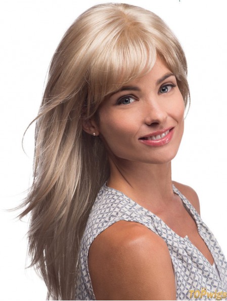 Long Blonde Human Hair Wigs Blonde Color Straight Style Layered Cut