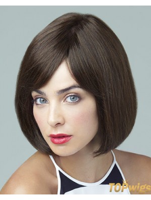 Remy Human Brown Straight Bobs 10 inch Large Cap Monofilament Wigs