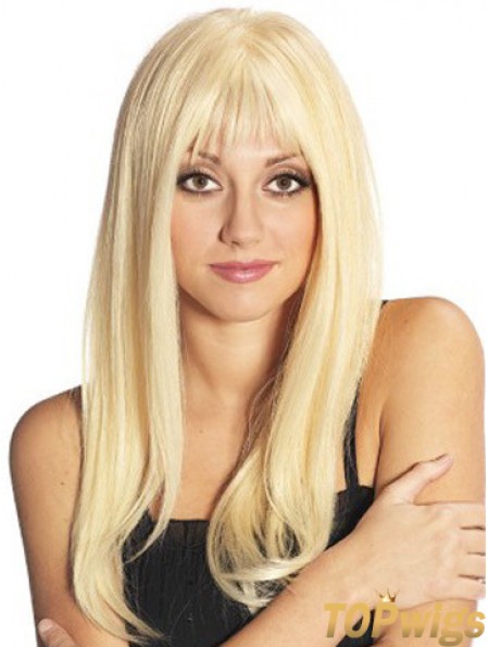 Blonde Long Fabulous Straight With Bangs Lace Wigs