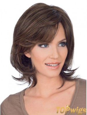 Popular 10 inch Brown Chin Length Layered Straight Lace Wigs