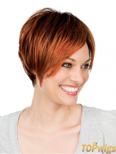 8 inch Auburn Short With Bangs Straight Great Lace Wigs