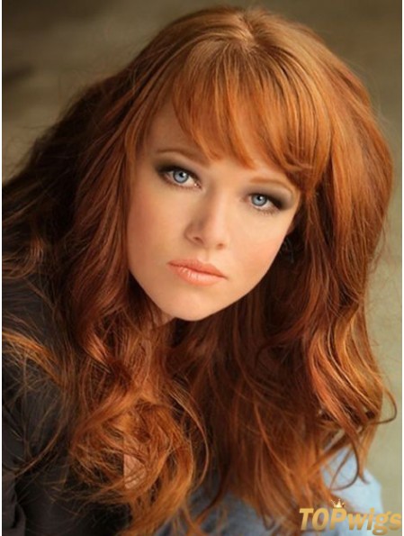 With Bangs Long Copper Wavy 18 inch Affordable Human Hair Wigs