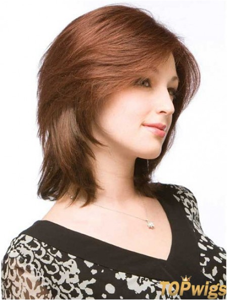 Auburn Shoulder Length Discount Straight Layered Lace Wigs