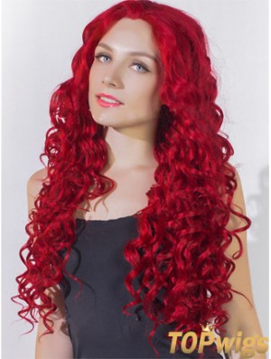 Curly Without Bangs Lace Front Popular 24 inch Red Long Wigs