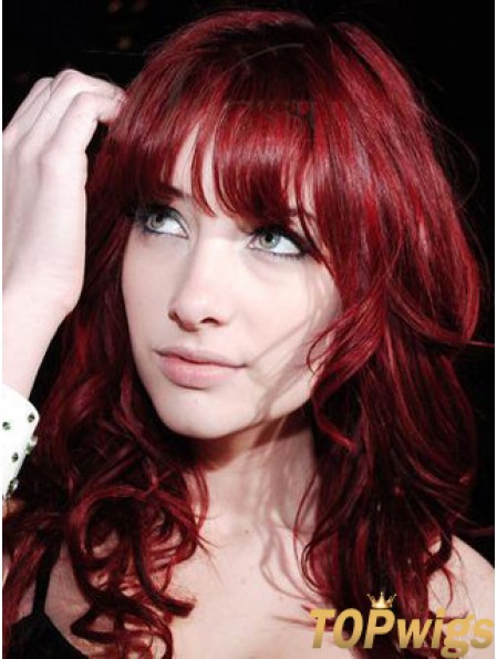 Capless With Bangs Long Curly 18 inch Red Cheapest Fashion Wigs