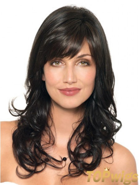 Wavy Human Hair Black With Capless Layered Cut Wavy Style