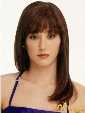 Straight With Bangs 100% Hand-tied Fabulous 16 inch Auburn Long Wigs