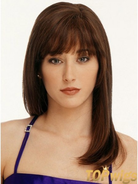 Straight With Bangs 100% Hand-tied Fabulous 16 inch Auburn Long Wigs