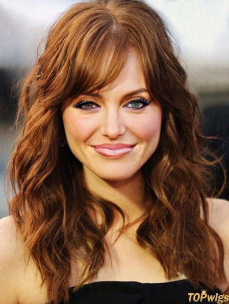 With Bangs Long Copper Wavy 18 inch Beautiful Human Hair Emma Stone Wigs