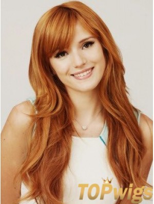 With Bangs Long Copper Wavy 22 inch Hairstyles Human Hair Bella Thorne Wigs