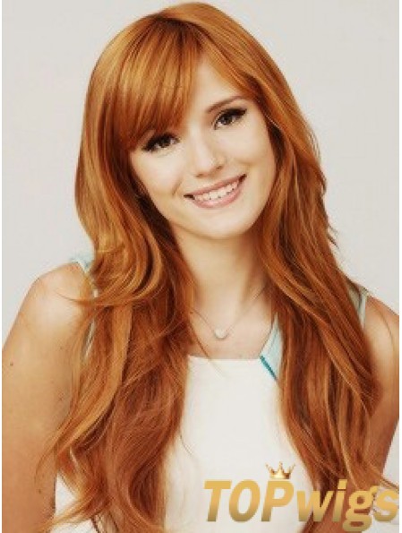 With Bangs Long Copper Wavy 22 inch Hairstyles Human Hair Bella Thorne Wigs