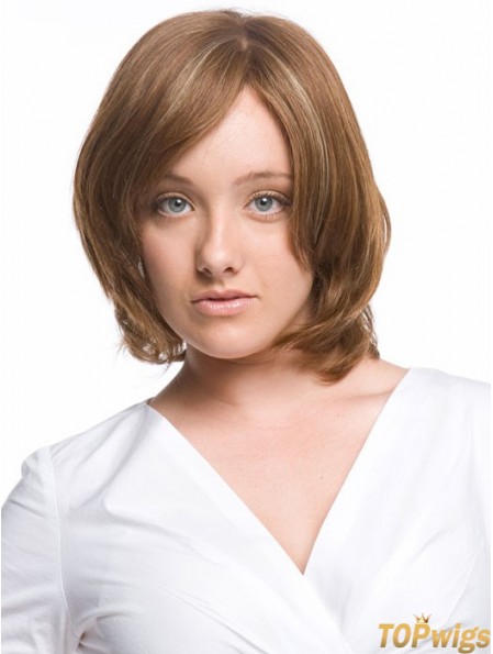 Monofilament Wavy With Bangs Chin Length Comfortable Human Hair Wigs