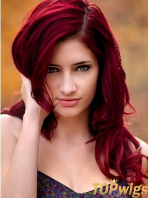 Wavy Without Bangs Long Red No-Fuss Lace Front Wigs