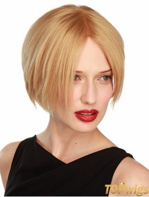 Straight Short Blonde 6 inch Lace Front Soft Bob Wigs