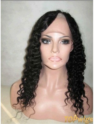 16 inch Lace Front Curly Black Discount U Part Wigs