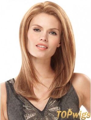 Hand Tied Human Hair Wigs Monofilament Straight Style Blonde Color