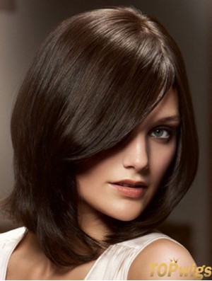 12 inch Brown Chin Length Layered Straight Flexibility Lace Wigs