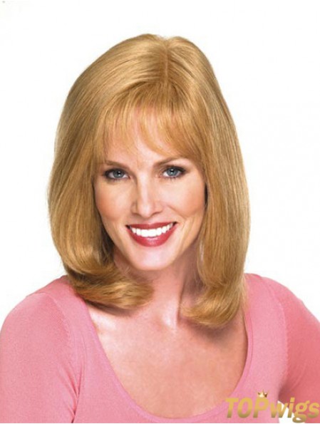 14 inch Blonde Shoulder Length With Bangs Wavy Modern Lace Wigs