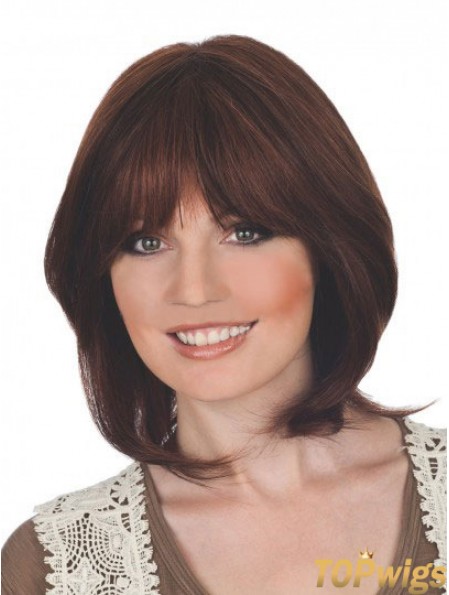 Suitable 12 inch Auburn Chin Length With Bangs Straight Lace Wigs