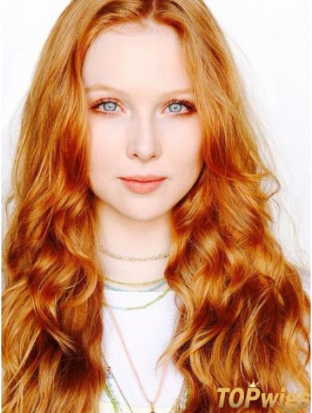 Without Bangs Long Copper Wavy 22 inch Suitable Human Hair Molly Quinn Wigs