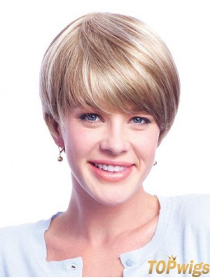 Wigs Human Hair Blondes With Minofilament Layered Cut Short Length