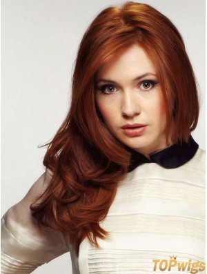 Without Bangs Long Copper Wavy 20 inch Durable Human Hair  Wigs