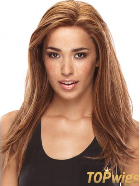 Without Bangs Amazing Straight Auburn Long Human Hair Lace Front Wigs