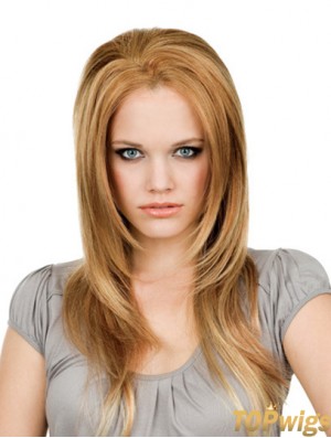 16 inch Blonde Long Without Bangs Straight Soft Lace Wigs